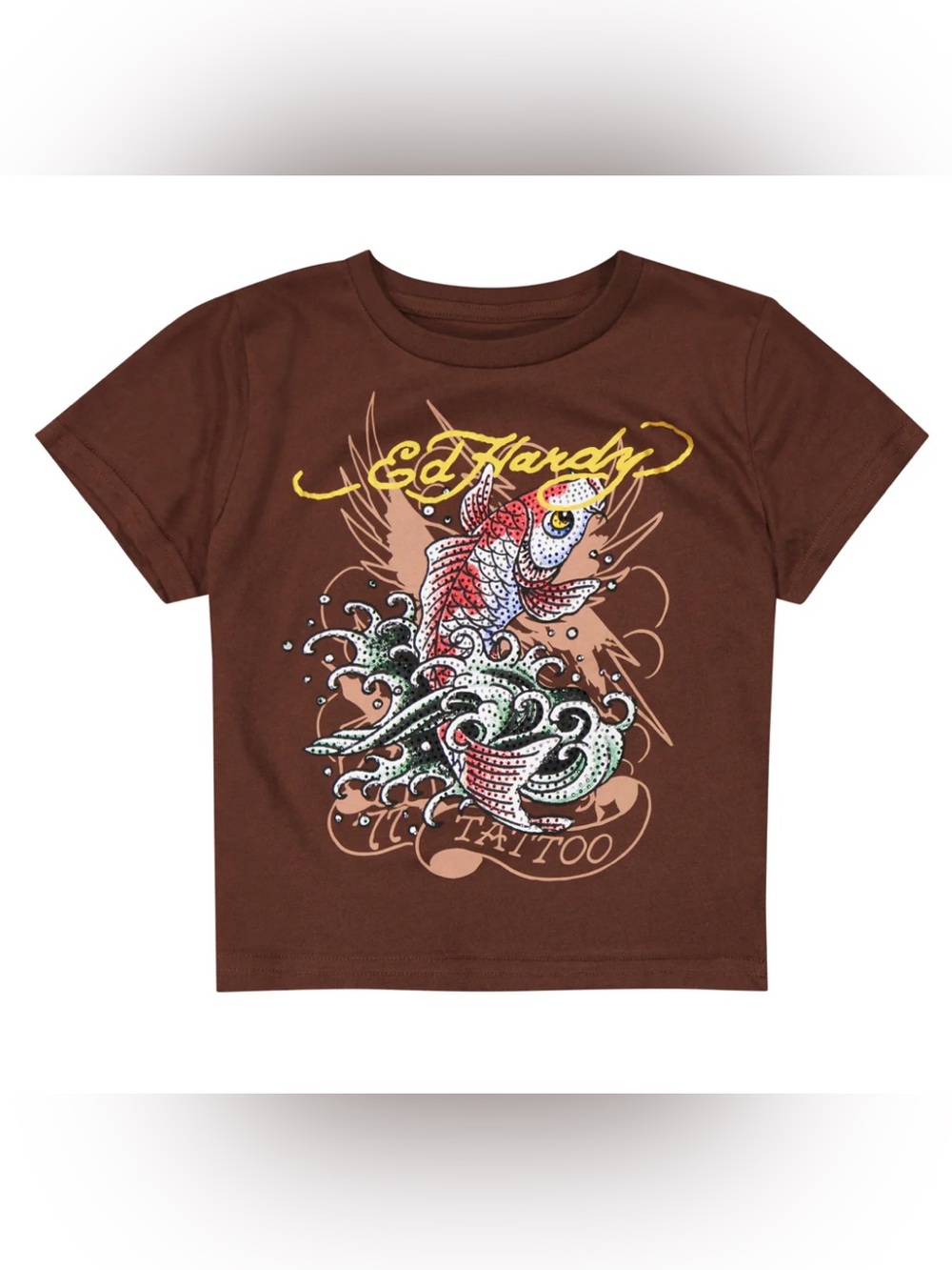 Ed Hardy Brown Tee with White Script Logo